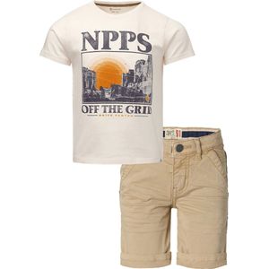 Noppies - Bio kledingset - 2delig - broek Chino Short Gadag-Betgri - Blonde - shirt Gifu - Antique White - Maat 116