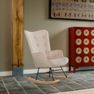 Aemely Schommelstoel Steerne - Beige velvet - Hout en staal - Schommelstoel babykamer - Fauteuil - Hoge rugleuning