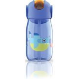 Zoku Kids Flip Drinkbeker met Rietje - Kunststof/Siliconen - 400 ml - Blauw