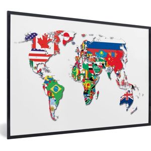 Fotolijst incl. Poster - Wereldkaart - Vlaggen - Trendy - 30x20 cm - Posterlijst