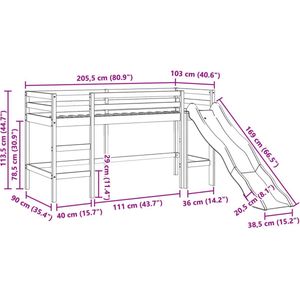 vidaXL - Kinderhoogslaper - met - tunnel - 90x200 - cm - grenenhout - wit - en - zwart