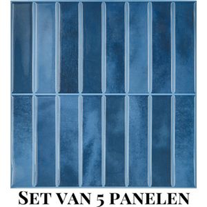 Wallways Wandpanelen - Plaktegels - Set van 5 Tegels - Tegelsticker - Zelfklevende Tegels - 25 x 25 cm - Waterdicht - Krasbestendig - Hittebestendig - 3M Kleeflaag - 2MM dik - Deep Blue