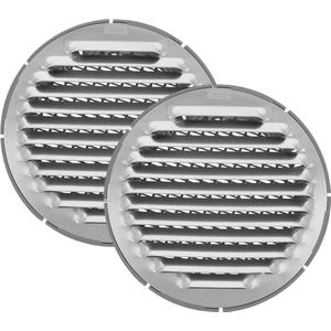 AMIG Ventilatierooster/muurrooster rond - 2x - voor 80mm buisaansluiting - aluminium - zilver - schoepenrooster - tegen vuil en insecten