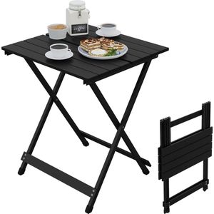 Aluminium tafel, klaptafel, campingtafel, balkontafel, tuintafel, inklapbaar, van aluminium, 50,5 x 47 x 59,5 cm (l x b x h), bijzettafel voor tuin, terras en balkon, zwart,