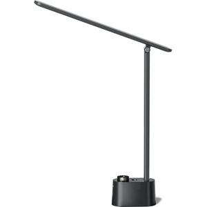 Bureaulamp Dimbare tafellamp met USB A+C dubbele oplaadpoort - Oogverzorgende opvouwbare bureaulamp met 3 kleurmodi voor thuiskantoor - Slaapkamer Lezen Studie Werk - HWT-H01 LED (Zwart)
