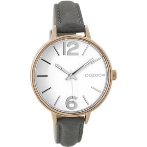 OOZOO Timepieces - Rosé goudkleurige horloge met olifant grijze leren band - C9483