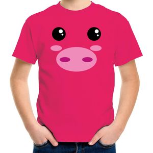 Varken / big gezicht verkleed t-shirt roze voor kinderen - Carnaval fun shirt / kleding / kostuum 146/152