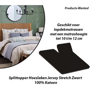Splittopper Hoeslaken Jersey Stretch Zwart 100% Katoen 160×200/210/220