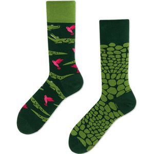 Krokodillen Sokken - 2 verschillende sokken met Krokodillen & Vogels & Krokodillenhuid - maat 35-39 - Dieren/Alligator