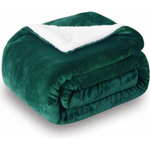 SHOP YOLO -fleece deken-knuffeldeken - sprei voor bank bed -220x240-Donkergroen