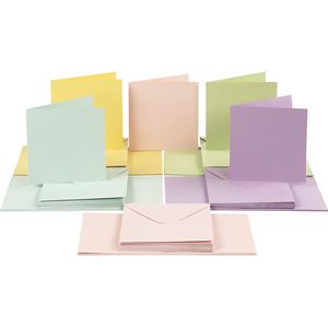 Kaarten En Enveloppen, 15x15 cm, 16x16 cm, Pastelkleuren, 50 Set