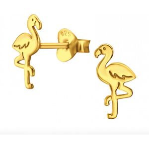 Oorbellen meisje | Oorbellen kind | Gold plated oorstekers, flamingo