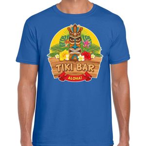 Hawaii feest t-shirt / shirt tiki bar Aloha voor heren - blauw - Hawaiiaanse party outfit / kleding/ verkleedkleding/ carnaval shirt S