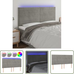 The Living Store Hoofdbord LED 180x5x118/128 cm fluweel lichtgrijs - Hoofd Bord Led - Hoofdbord Grijs - Hoofdbord Fluweel - Led Lampen - Slaap Kamer Decoratie