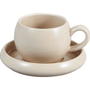 Bricard Bondy - Porseleinen Espressoset – 4-delig – Taupe – Luxe Koffiekopjes met Schotels