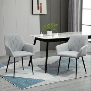 2 Set eetstoelen van de stoelstoel met ademende linnen deksel woonkamer stoel fauteuile keukenstoel licht grijs 59,5 x 56,5 x 81 cm