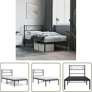 The Living Store Bedframe met hoofdbord metaal zwart 80x200 cm - Metalen Bed Frame - Klassiek Bed - Zwart Bed - Staal Bed - Slaapcomfort