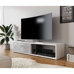 Meubella - TV-Meubel Salem - Betonlook - Wit - 140 cm