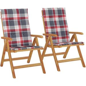 vidaXL Tuinstoelen 2 st verstelbaar met kussens Tuinstoel - Teak Hout - Buitenkamer - Terras - Lounge Set