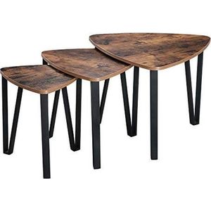Trend24 Salontafels - Salontafel industrieel - Bijzettafel - Salontafel hout - Set van 3 stuks - Rustiek bruin - Zwart