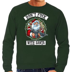 Grote maten foute Kerstsweater / Kerst trui Dont fuck with Santa groen voor heren - Kerstkleding / Christmas outfit XXXL