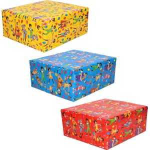 3x Rollen inpakpapier/cadeaupapier Club van Sinterklaas rood/blauw/geel 200 - Cadeaupapier/inpakpapier voor 5 december pakjesavond