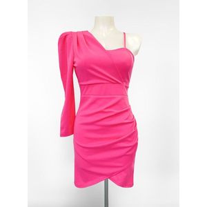 One shoulder jurk - Roze/fuchsia - Open schouder jurkje met stretch - Een mouw - Jurk voor dames - Verstelbare bandjes - One-size - Een maat