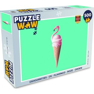 Puzzel IJshoorntjes - IJs - Flamingo - Roze - Groen - Legpuzzel - Puzzel 500 stukjes