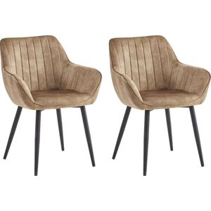 Colenis® - Luna Eetkamerstoel - Set Van 2 - Taupe - Adore Velvet - Met armleuning