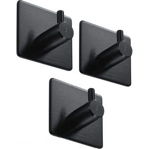 Zelfklevend Handdoekhouders voor badkamer en keuken - Handhoekhaakjes - set van 3 stuks - Zonder boren - Vierkant - Badjas - Theedoek hanger - RVS Mat Zwart