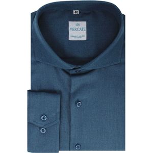 Vercate - Strijkvrij Kreukvrij Overhemd - Blauw - Regular Fit - Bamboe Katoen - Lange Mouw - Heren - Maat 40/M