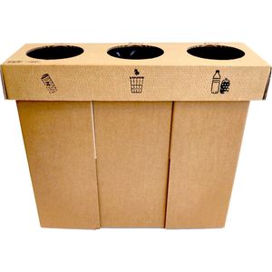 Kartonnen trio sorteer prullenbak - 20L - Afvalscheiden - Kleine afvalbak - 60x20x63 cm - KarTent
