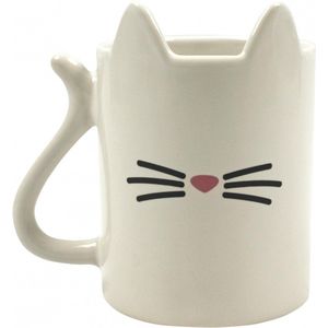Katten thema drinkbeker/koffiemok wit 350 ml - katten liefhebbers cadeau