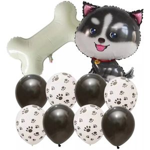 10-delige ballonnen set Cute Dog zwart wit - hond - dog - ballon - folie ballon - honden ballon - poezen ballon