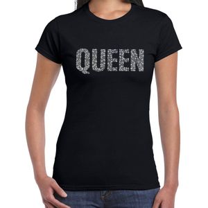 Glitter Queen t-shirt zwart met steentjes/ rhinestones voor dames - Glitter kleding/ foute party outfit XS