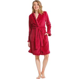 Roze fleece badjas sierlijk - dames badjas - Pastunette - kort model - maat L (44/46)