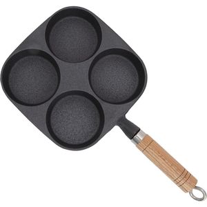 Veiligheid Betrouwbare Ei Koken Pan - Duurzaam Gietijzer Composiet Hout - 4 Cup Ei Koekenpan - Ontbijt Pannenkoeken Omeletten - Ei Koken Pan 7.7x7.7In