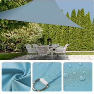 Cheqo® Schaduwdoek Driehoek - Blauw - Waterafstotend - Polyester 100% - Compleet met Touw - Verpakt in Afsluitbare Draagzak - 360x360x360cm