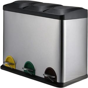 Vuilnisbak - Prullenbak - Pedaalemmer - Afvalbak 3-Vakken - 3 Compartimenten - RVS - Softclose Deksel - 45 Liter - Keuken - Afvalscheiding - Hygiënisch - Stijlvol - Modern - Fingerprint Proof