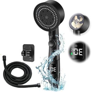 Handdouche temperatuurweergave waterbesparend | 5 modi | 9 cm diameter | zwart .