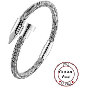 Soraro Bangle Kabel Armband | 21 CM | Gewoven | Bangle | Zilver | Gewoven Armbanden | Cadeau voor Hem | Verjaardag Man
