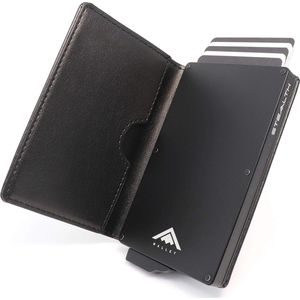 Portemonnee - Minimalistische Aluminium RFID-blokkerende uitwerper, creditcardhouder & cadeaubox zwart