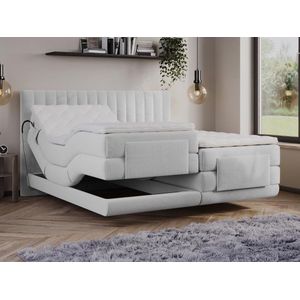 Palacio Set boxspringbed met hoofdbord en verticale stiksels + elektrische relaxbedbodems + matras + dekmatras - 2 x 90 x 200 cm - Velours - Lichtgrijs - DONISI van PALACIO L 215 cm x H 118 cm x D 188 cm