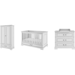 Complete Babykamer - 3 delige set - Multifunctioneel ledikant 70x140 cm - 3 lade commode - 2-deurskledingkast