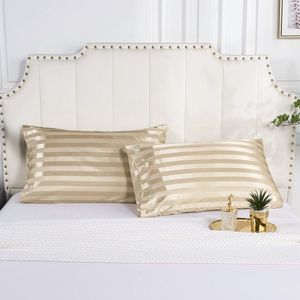 2 Pack Satijnen Kussenslopen, Standaard Formaat Zacht Effen Kleur Microfiber Satijnen Kussensloop, Envelop Sluiting Kreukvrij Vervagingsbestendig Ademend (40x60 cm, Kaki Streep)