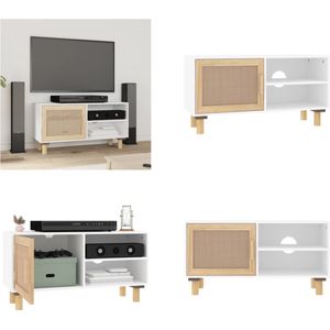 vidaXL Tv-meubel 80x30x40 cm massief grenenhout en rattan wit - Tv-kast - Tv-kasten - Tv-meubel - Hifi-meubels