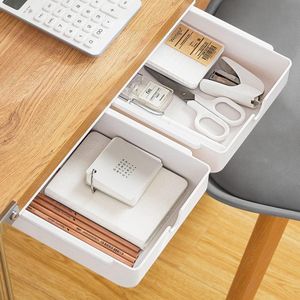 Lade onder bureau 2 stuks, lade-organizer, opbergdoos, mini, zelfklevende lade-organizer voor kantoor, verborgen ladebox, wit