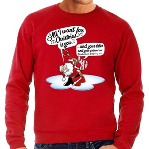 Grote maten foute Kersttrui / sweater - Zingende kerstman met gitaar / All I Want For Christmas - rood voor heren - kerstkleding / kerst outfit XXXXL