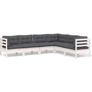vidaXL 6-delige Loungeset Grenenhout Wit Loungeset - Tuinset - Houten Lounge - Balkon Meubel - Tuin Bank
