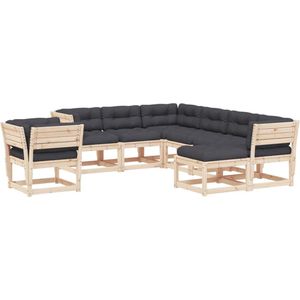 vidaXL 8-delige Loungeset met kussens hout Loungeset - Tuinset - Hout - Grenenhout - Lounge - Relaxen - Tuinmeubels - Outdoor Furniture - Balkon - Terras